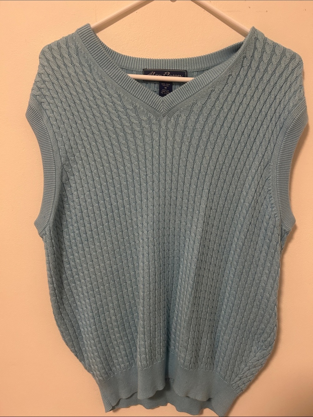Alan Flusser Light Blue Cable Knit V-Neck Sweater Vest